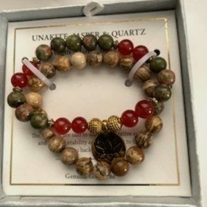 Stunning Unakite, Jasper & Quartz Bracelet Set